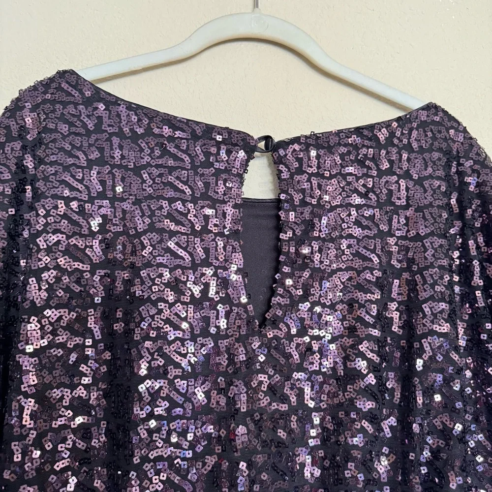Xscape Black Beaded Purple Square Blouse Top Sz 10 Party Evening Cocktail Fancy